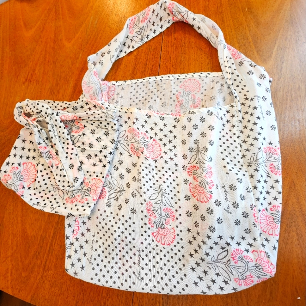 2 - Free People Gauze Market Tote Bags Cream And Pink  NWOT
